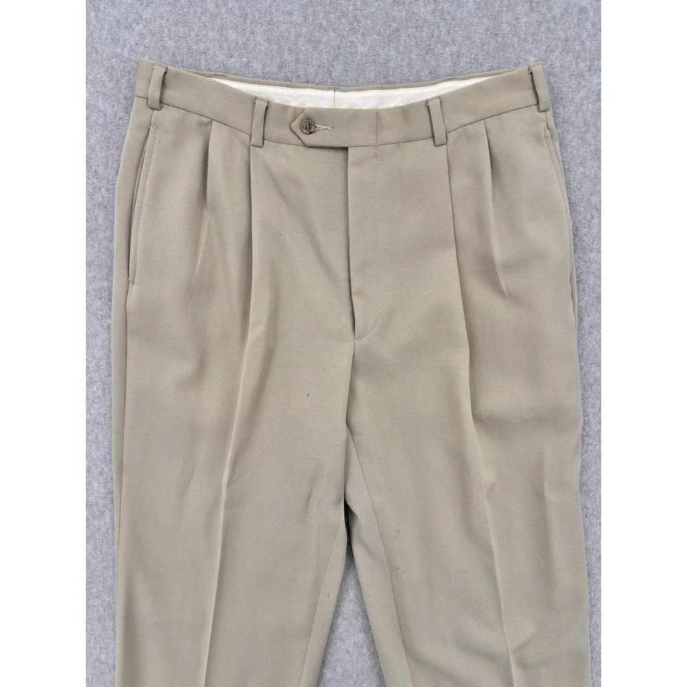 Tommy Hilfiger Classic American Pleated Dress Pants Tan 34x32 Cuffed Vintage 90s